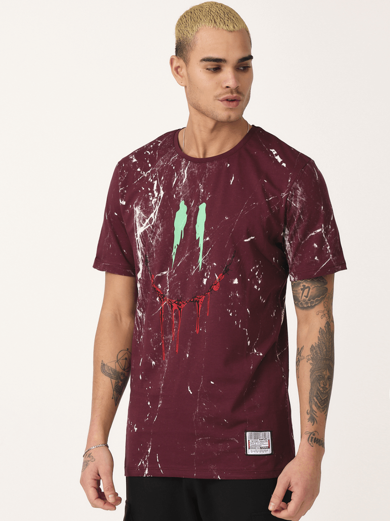 T-Shirt męski z nadrukiem bordowy OZONEE MR/21551