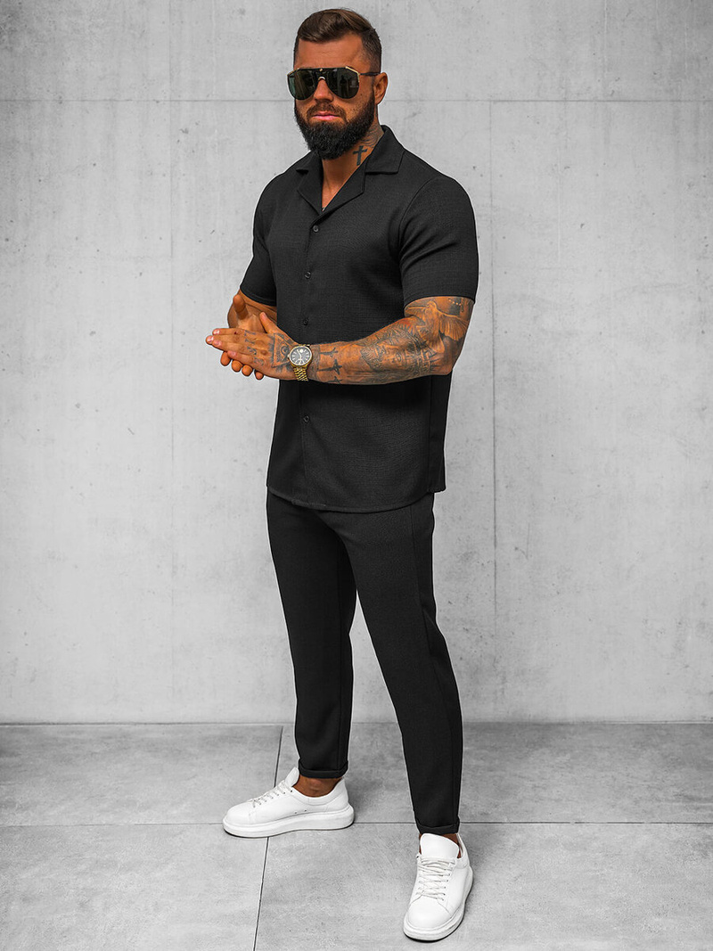 Koszula męska z krótkim rękawem czarna OZONEE O/Y971T