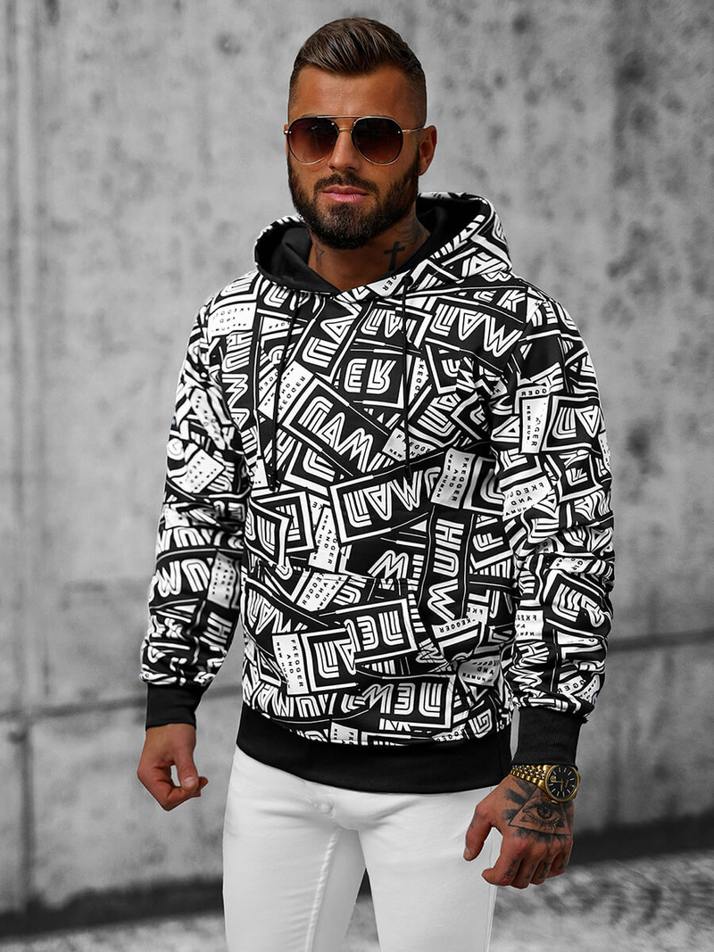 Bluza z kapturem męska czarno-biała OZONEE JS/8B1138/1