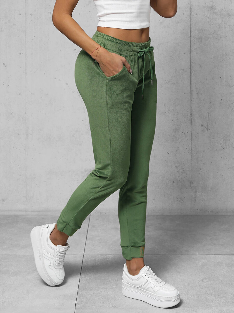 Spodnie dresowe damskie welurowe khaki OZONEE O/CR98107