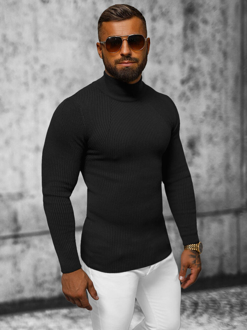 Sweter męski półgolf czarny OZONEE L/2263Z