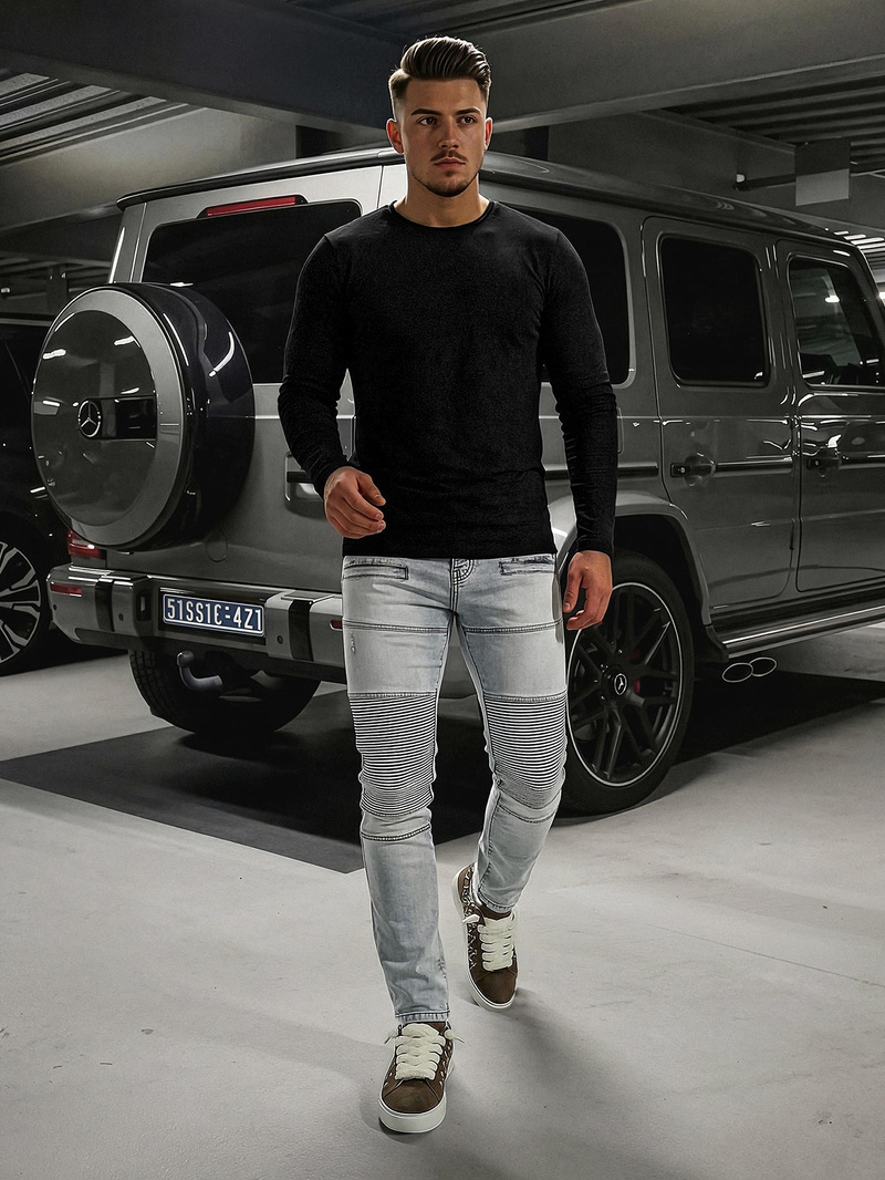 Spodnie jeansowe męskie slim fit jasno-niebieskie OZONEE O/EM8889Z