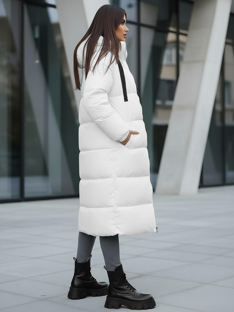 Kurtka zimowa damska długa pikowana biała OZONEE JS/5M3163/281Z