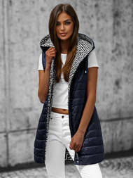 Kamizelka damska dwustronna długa z kapturem granatowa OZONEE JS/16M9066/215