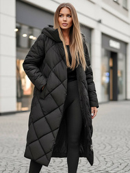 Kurtka zimowa damska długa pikowana czarna OZONEE JS/5M3173/392Z