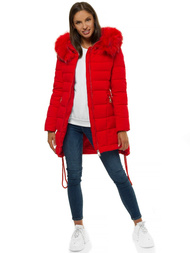 Kurtka zimowa damska parka z futerkiem czerwona OZONEE O/SW029/4