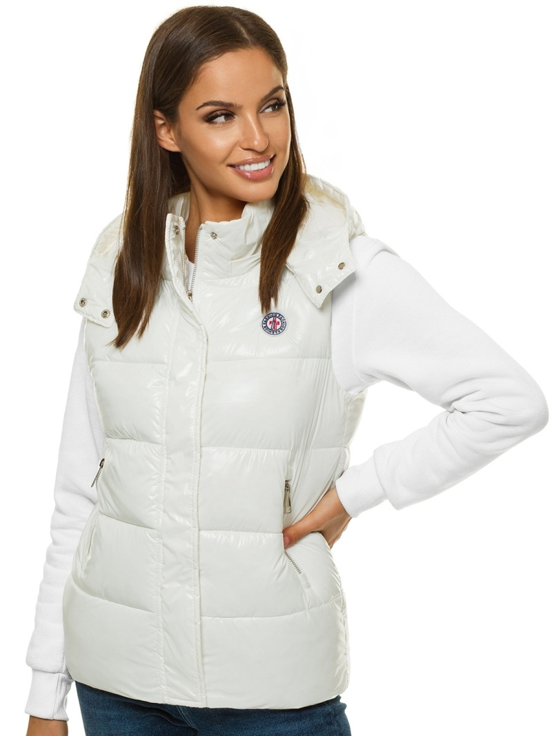 Kamizelka damska pikowana z kapturem biała OZONEE O/SW025/10