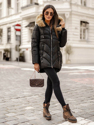 Kurtka zimowa damska z futerkiem czarna OZONEE JS/5M3257/392