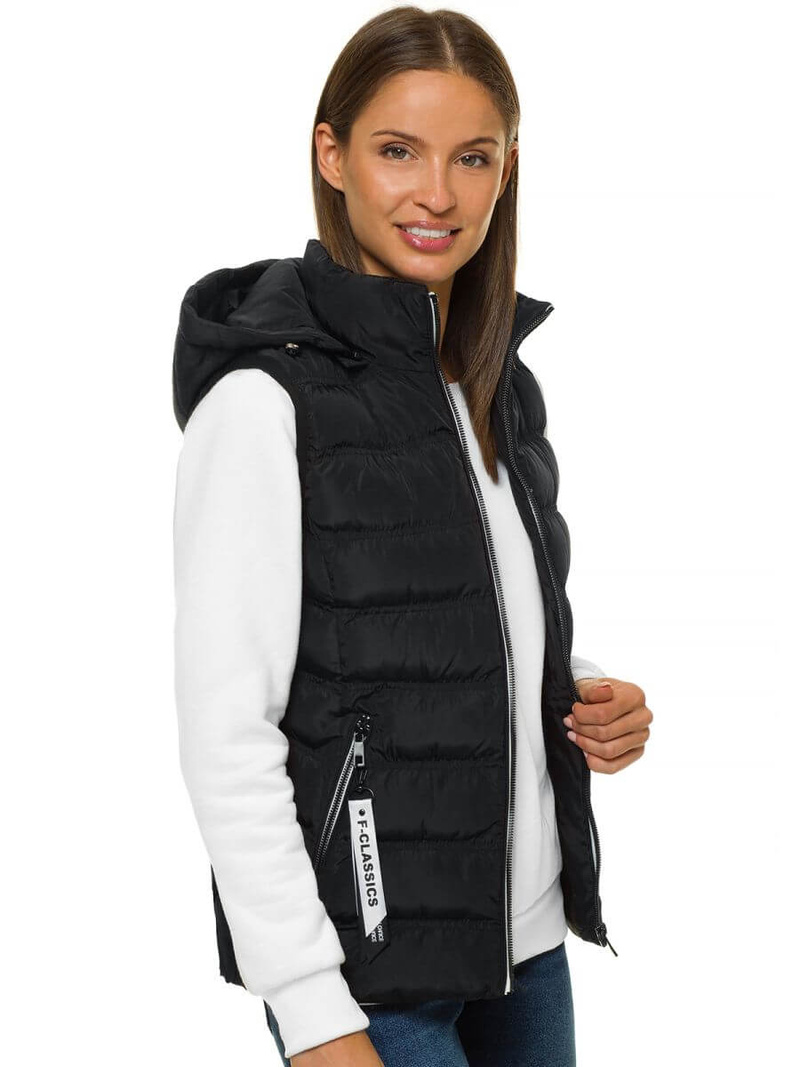 Kamizelka damska pikowana z kapturem czarna OZONEE N/6812/1
