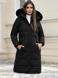 Kurtka zimowa damska długa pikowana czarna OZONEE O/W377Z