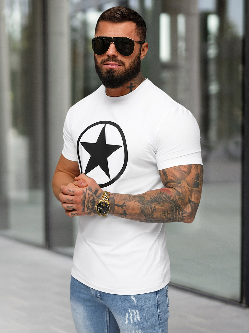 T-shirt męski slim fit biały OZONEE NB/MT3151