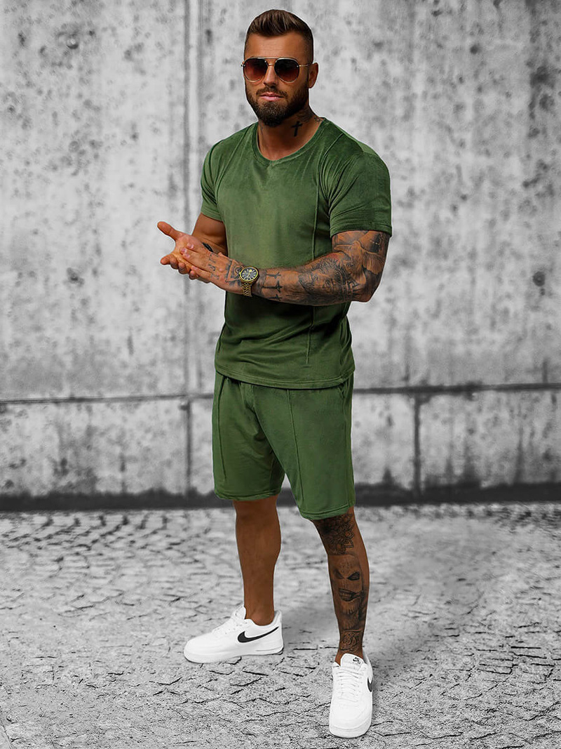 Komplet dresowy męski welurowy khaki OZONEE O/12133Z