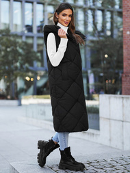 Kamizelka damska długa pikowana czarna OZONEE JS/5M3165/392