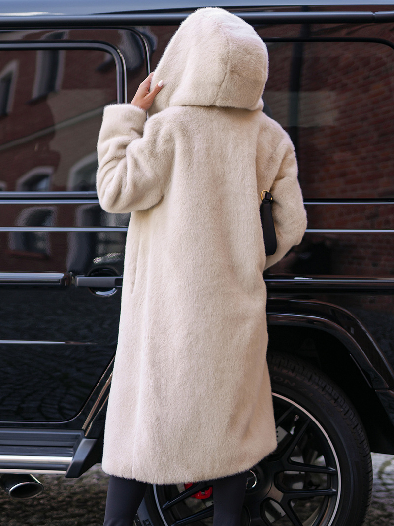 Kurtka zimowa damska długa futrzana beżowa OZONEE JS/11Z8250