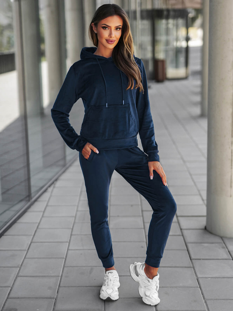 Komplet dresowy damski welurowy granatowy OZONEE O/8C1175/25
