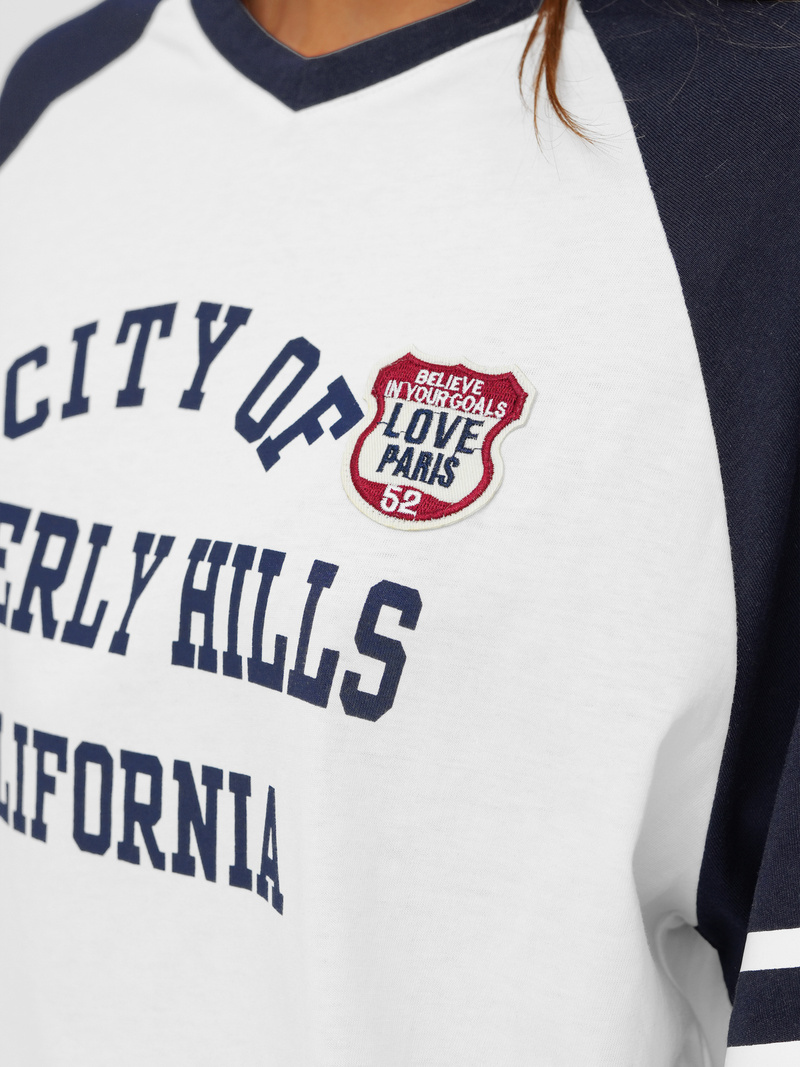 T-shirt damski oversize biało-granatowy OZONEE JS/R62493