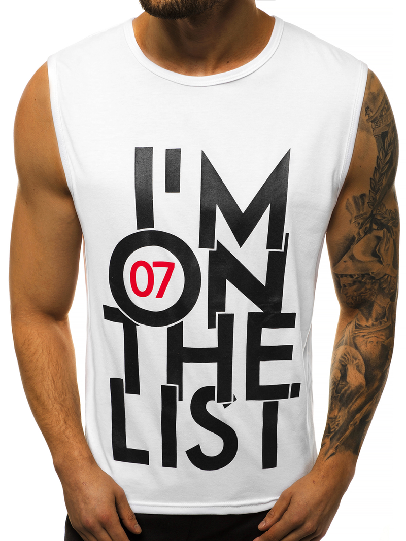 T-Shirt bez rękawów męski biały OZONEE JS/KS2078