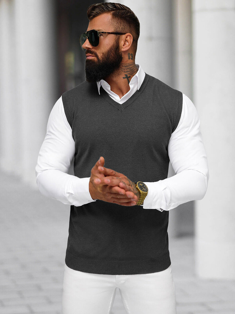 Sweter męski bez rekawów grafitowy OZONEE NB/MM6005/3Z
