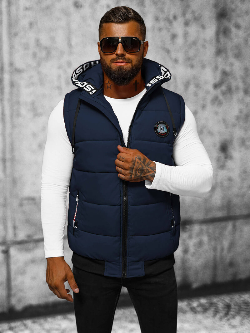 Kamizelka męska z kapturem granatowa OZONEE JS/84M3028/215