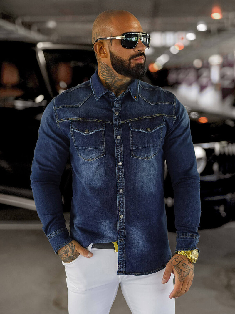 Koszula męska jeansowa niebieska OZONEE O/51412