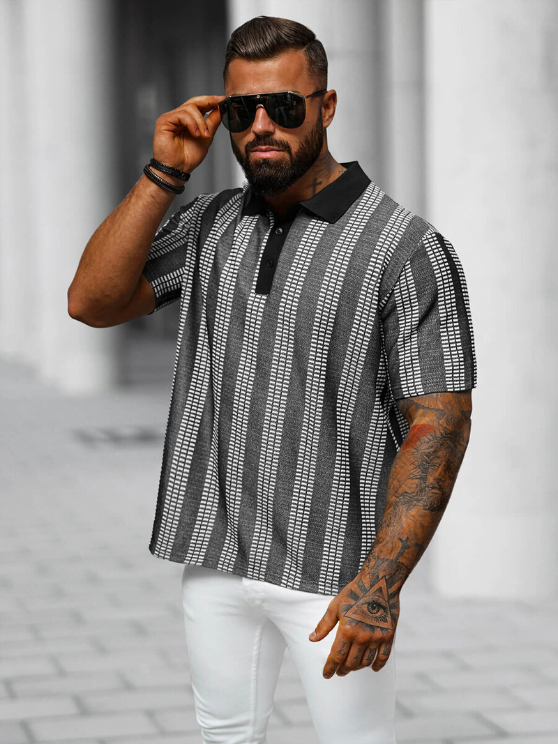 Koszulka męska polo czarna OZONEE O/3C360