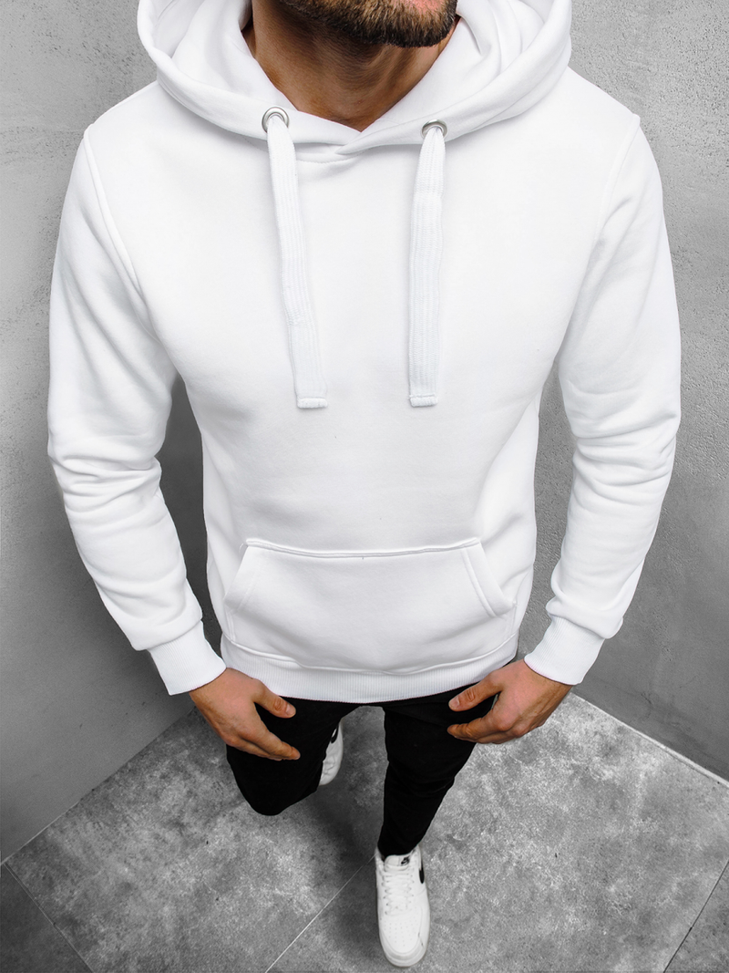 Bluza męska z kapturem kangurka biała OZONEE O/11038