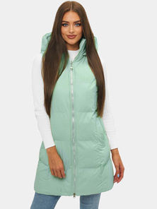 Kamizelka damska długa pikowana z kapturem miętowa OZONEE JS/M721/236
