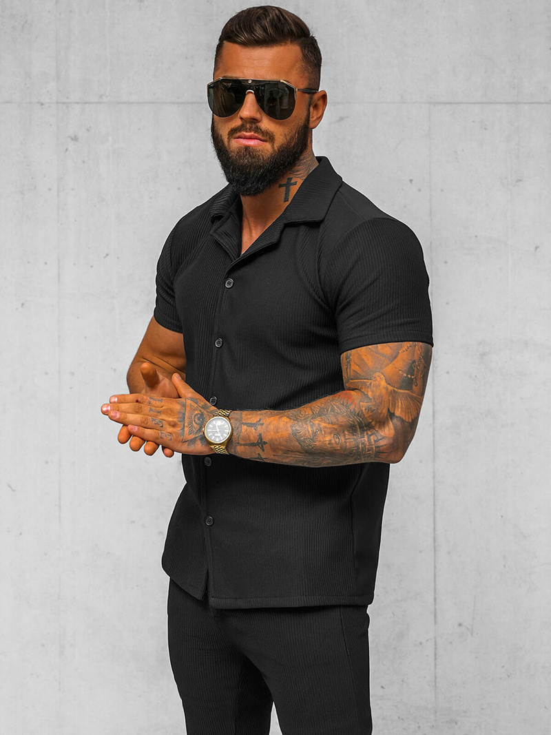 Koszula męska z krótkim rękawem czarna OZONEE O/Y963T