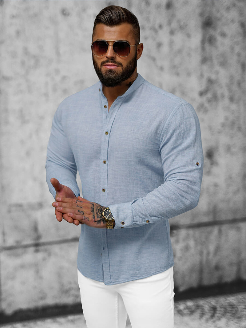 Koszula męska ze stójką niebieska OZONEE O/V28