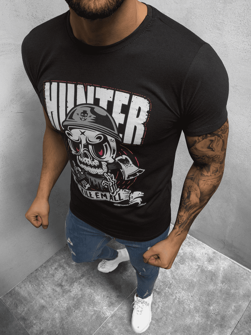 T-Shirt męski z nadrukiem czarny OZONEE O/BL73