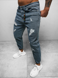 Spodnie jeansowe joggery męskie niebieskie OZONEE DO/6099
