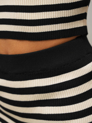 Komplet damski czarno/beżowy - bluzka i spódnica OZONEE O/JK272