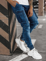 Spodnie jeansowe joggery męskie niebieskie OZONEE DR/TF056