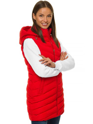 Kamizelka damska długa pikowana z kapturem czerwona OZONEE N/6805/3