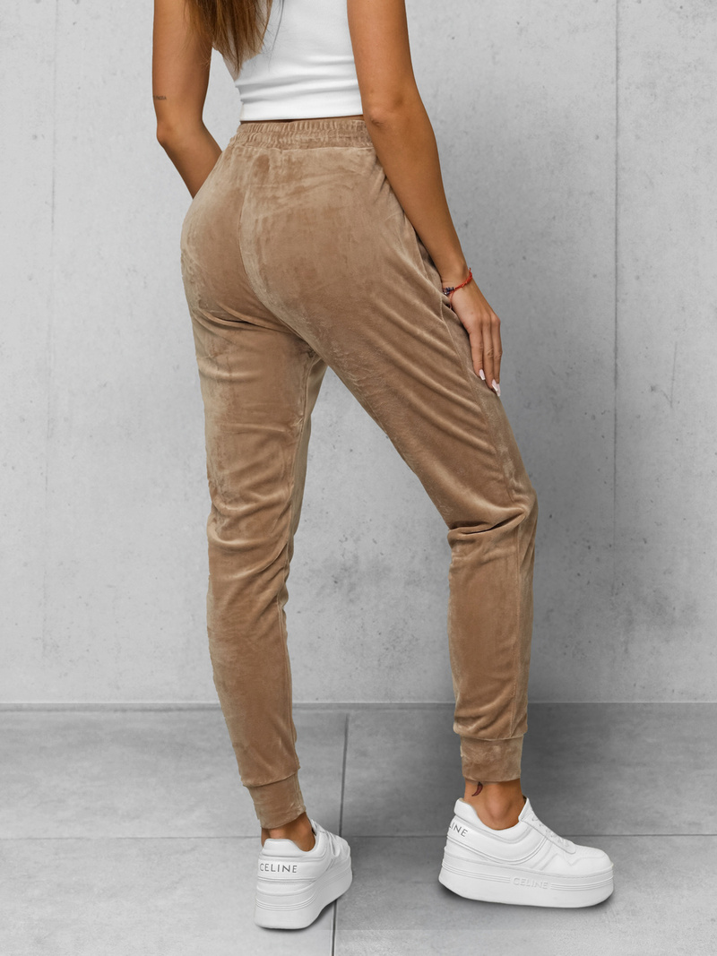 Spodnie dresowe damskie welurowe ciemno-beżowe OZONEE JS/8K1532/91
