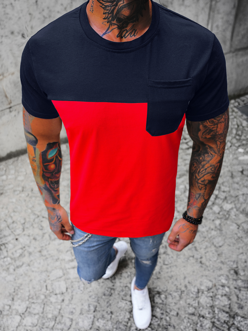 T-shirt męski granatowo-czerwony OZONEE JS/8T91/18