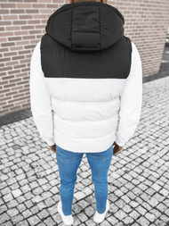 Kamizelka męska pikowana z kapturem biało-czarna OZONEE JS/M1189/281