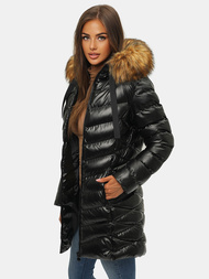 Kurtka zimowa damska z futerkiem czarno-brązowa OZONEE JS/M778/392A