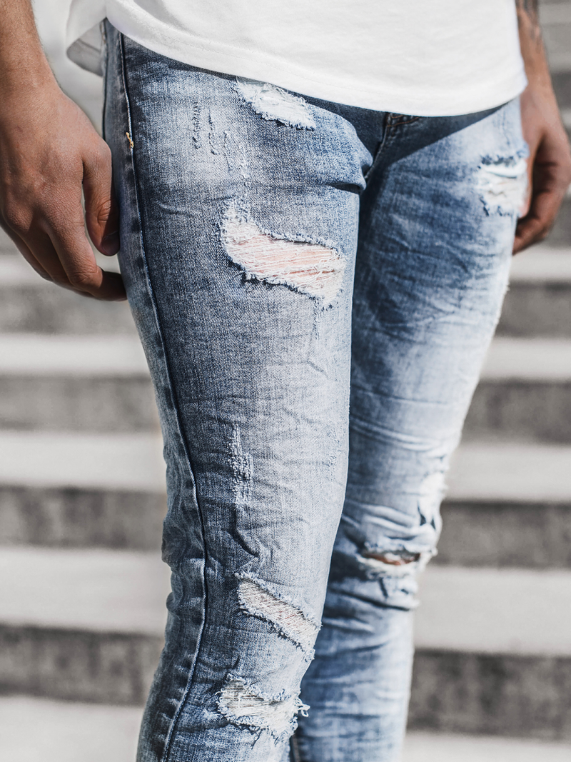 Spodnie męskie jeans niebieskie OZONEE T/6602
