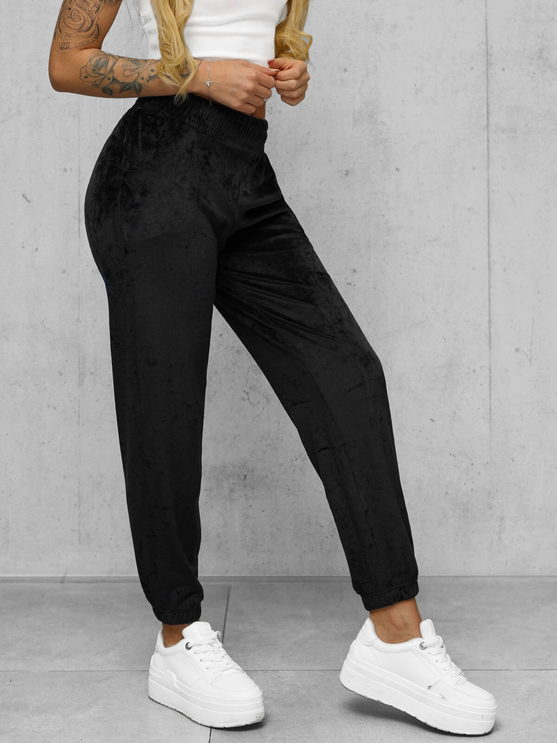 Spodnie dresowe damskie welurowe czarne OZONEE JS/92K528/3