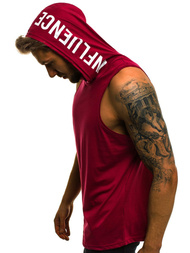 Koszulka bez rękawów z kapturem męska bordowa OZONEE O/2537 