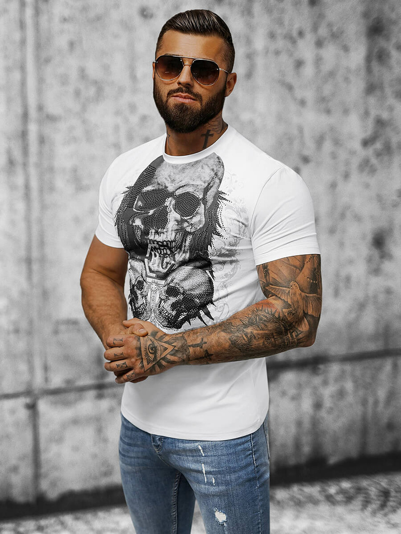 T-shirt męski slim fit biały OZONEE NB/MT3020