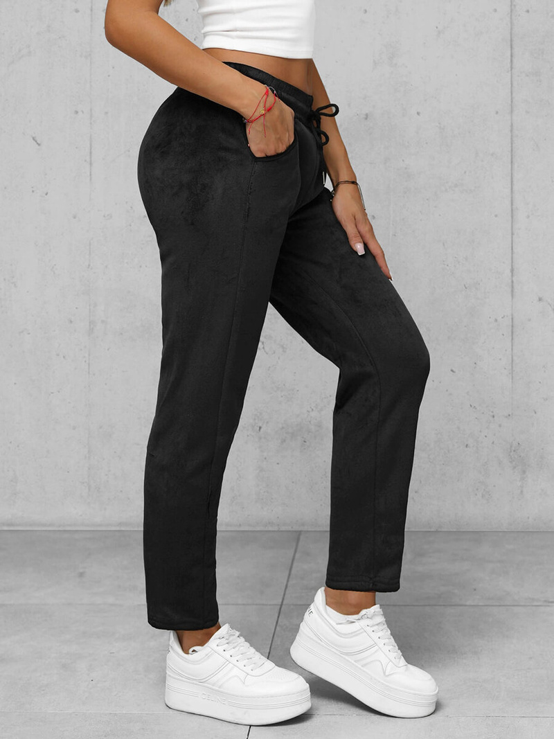 Spodnie dresowe damskie welurowe czarne OZONEE JS/92K520/3