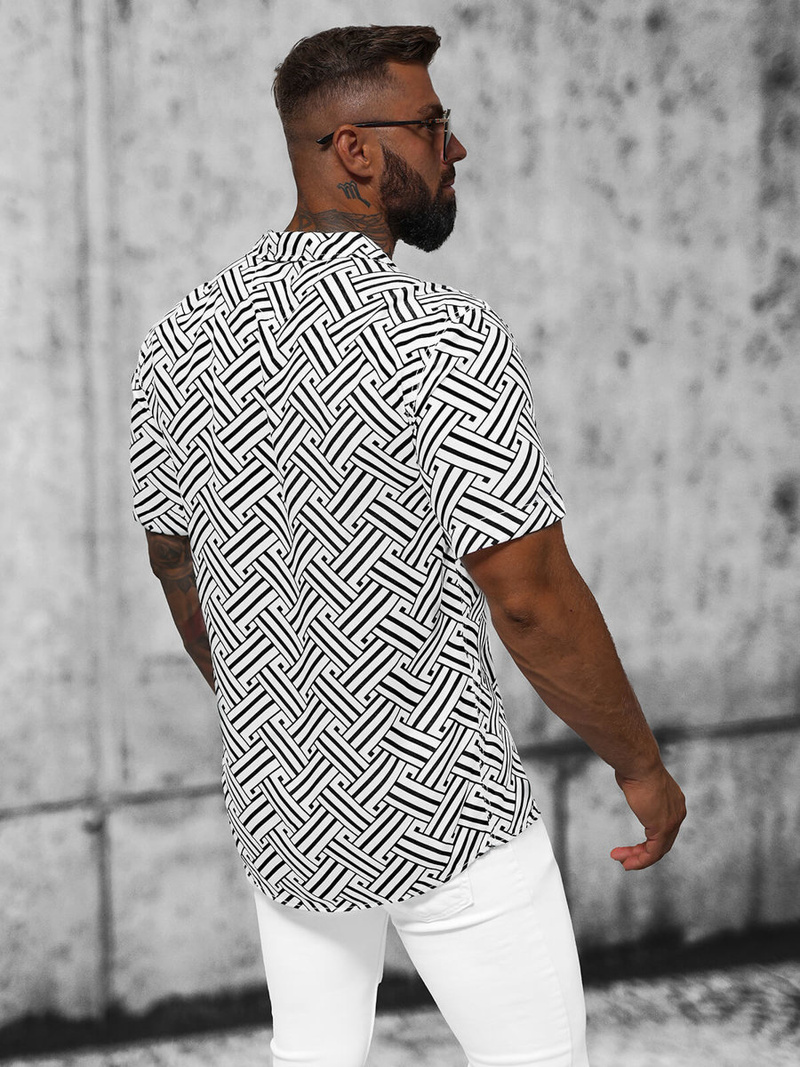 Сорочка чоловіча з коротким рукавом Бiло-Чорна OZONEE E/1400/225Z