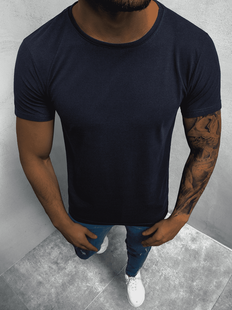 T-Shirt męski bez nadruku granatowy OZONEE O/BL83