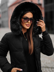 Kurtka zimowa damska długa z futerkiem czarna OZONEE JS/16M9099/392Z