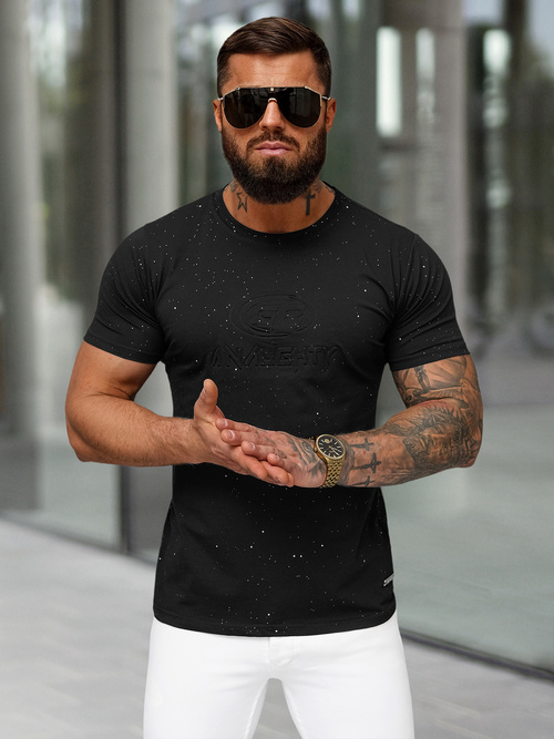 T-shirt męski slim fit czarny OZONEE O/QQ1390