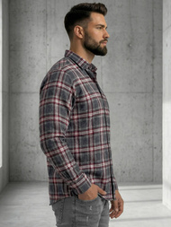 Koszula męska w kratę bordowa OZONEE V/V178Z