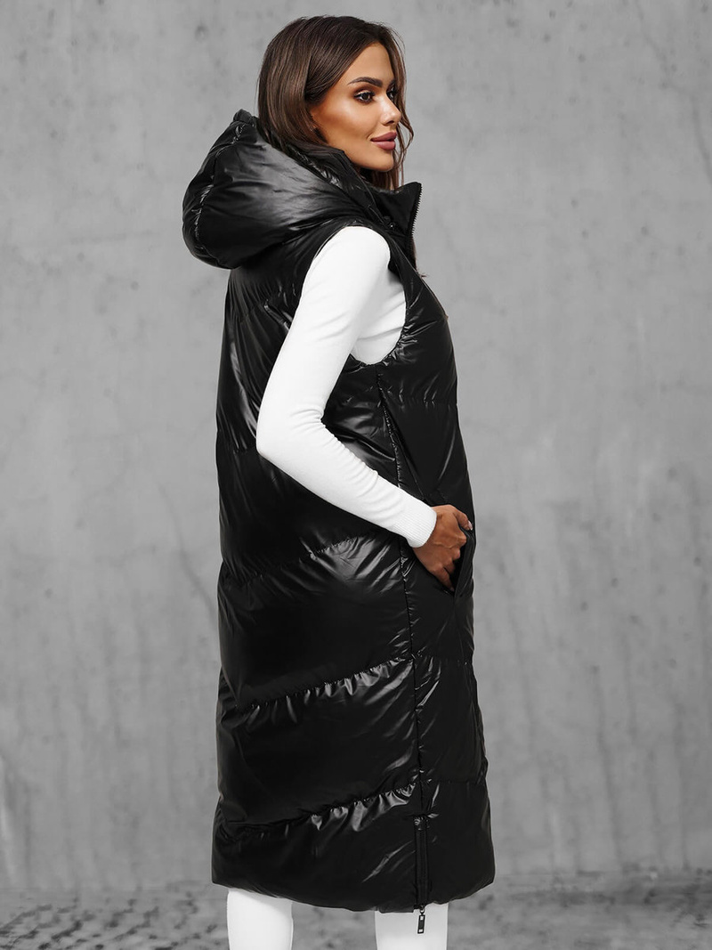 Kamizelka damska długa skórzana czarna OZONEE JS/5M3183/392