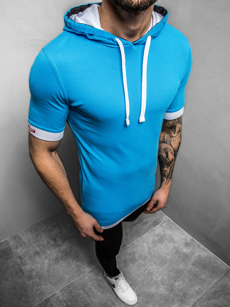 T-Shirt z kapturem męski turkusowy OZONEE O/1273Z